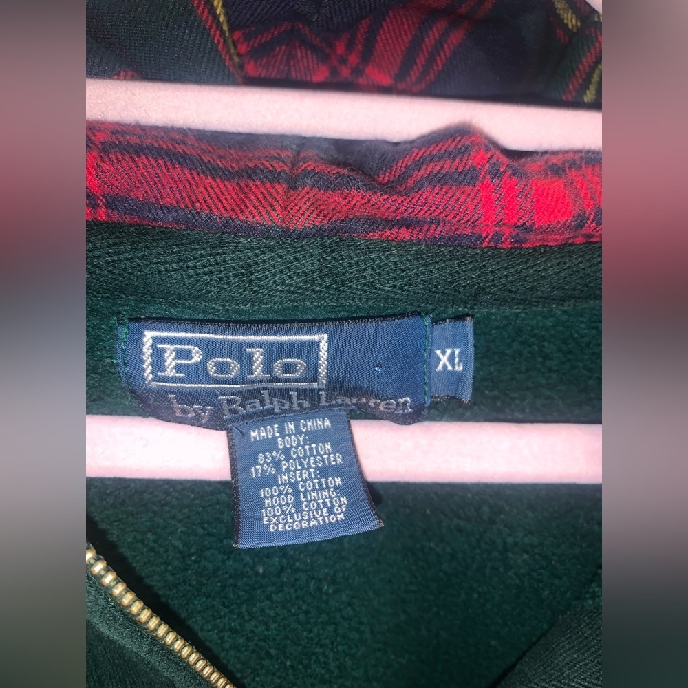 Vintage 90s Ralph Lauren Polo Hoodie zip up Men’s Green XL - Picture 4 of 9